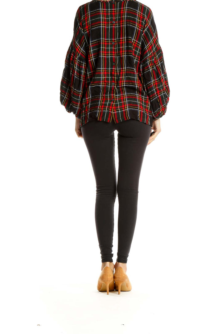 Black Red Plaid Casual Blouse