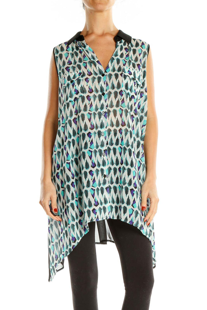 Blue Printed Long Chic Blouse