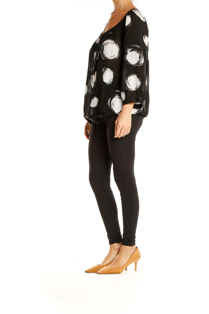 Black White Printed Retro Blouse