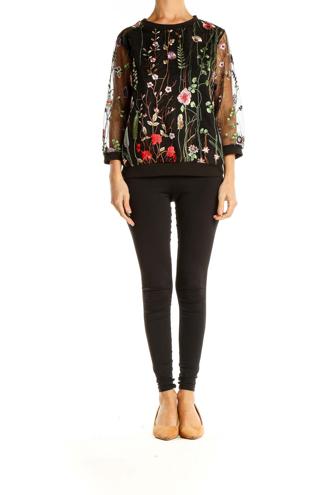 Black Floral Embroidery Bohemian Top