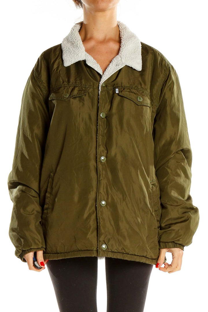 Green Military Jacket With Sherpa Lining