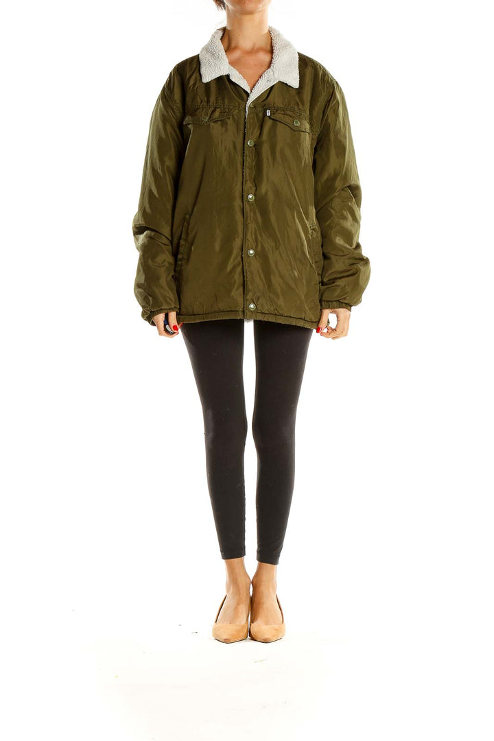 Green Military Jacket With Sherpa Lining