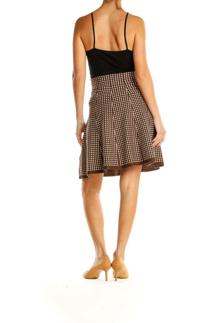 Brown Structured Printed Chic Flared Skirt