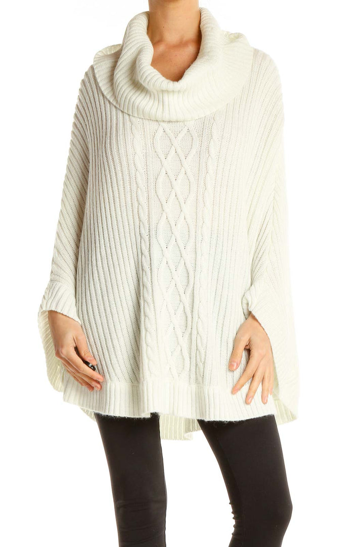 White Cable-Knit Turtleneck Sweater