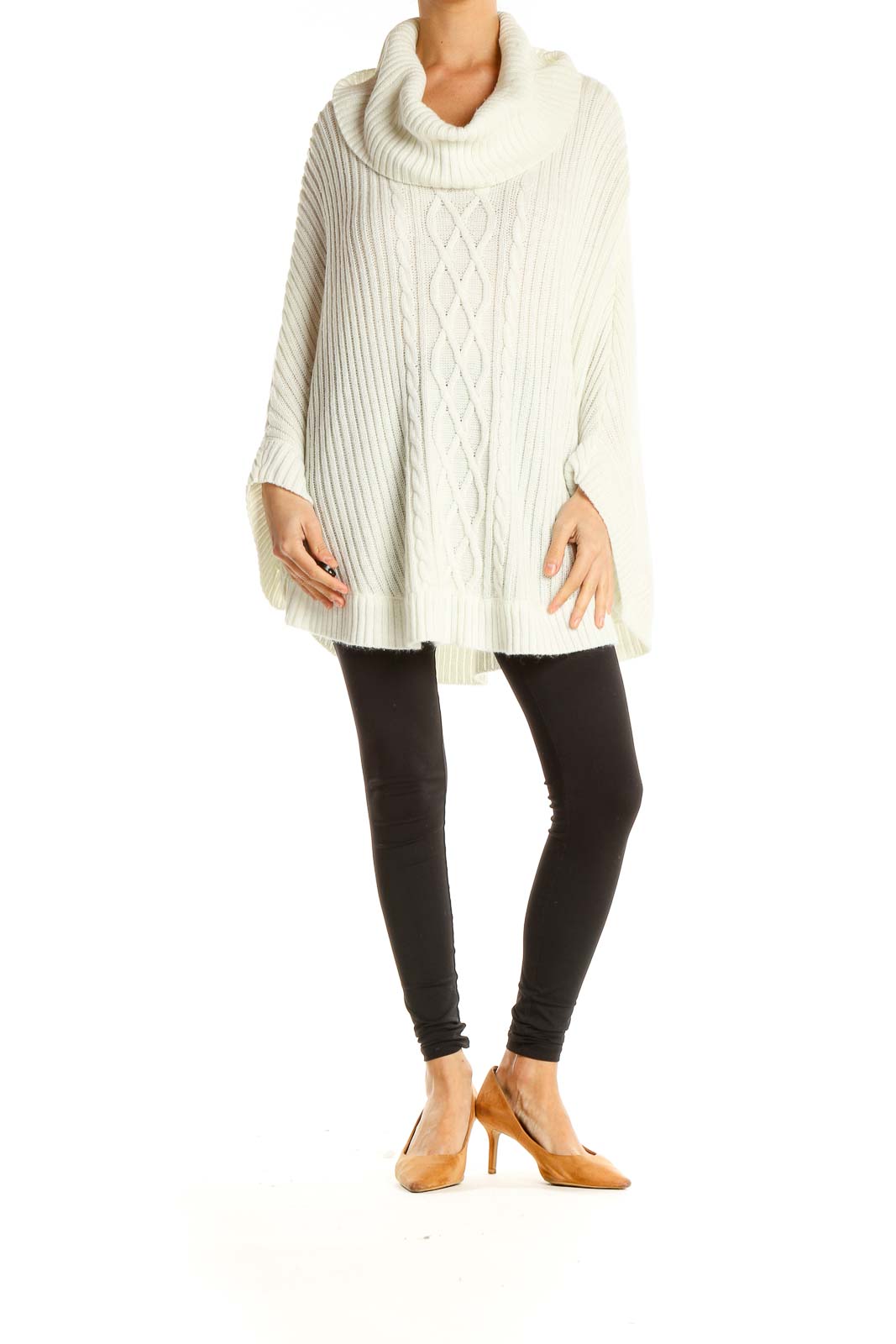 White Cable-Knit Turtleneck Sweater