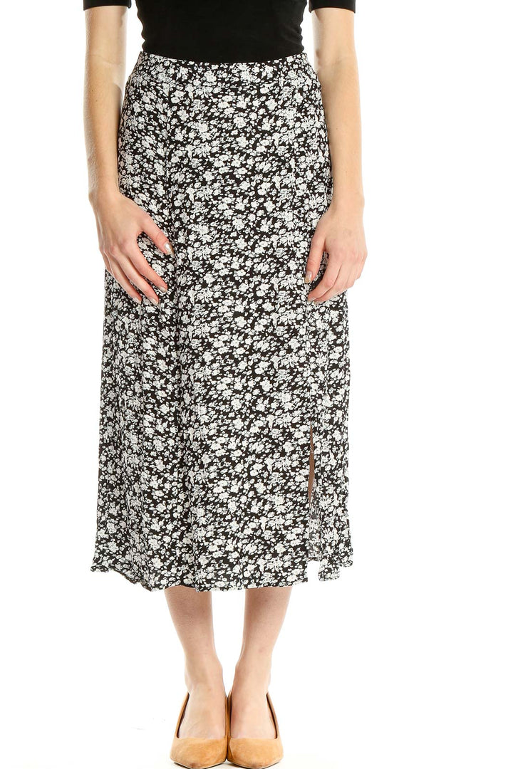 White Floral Print Casual Straight Skirt