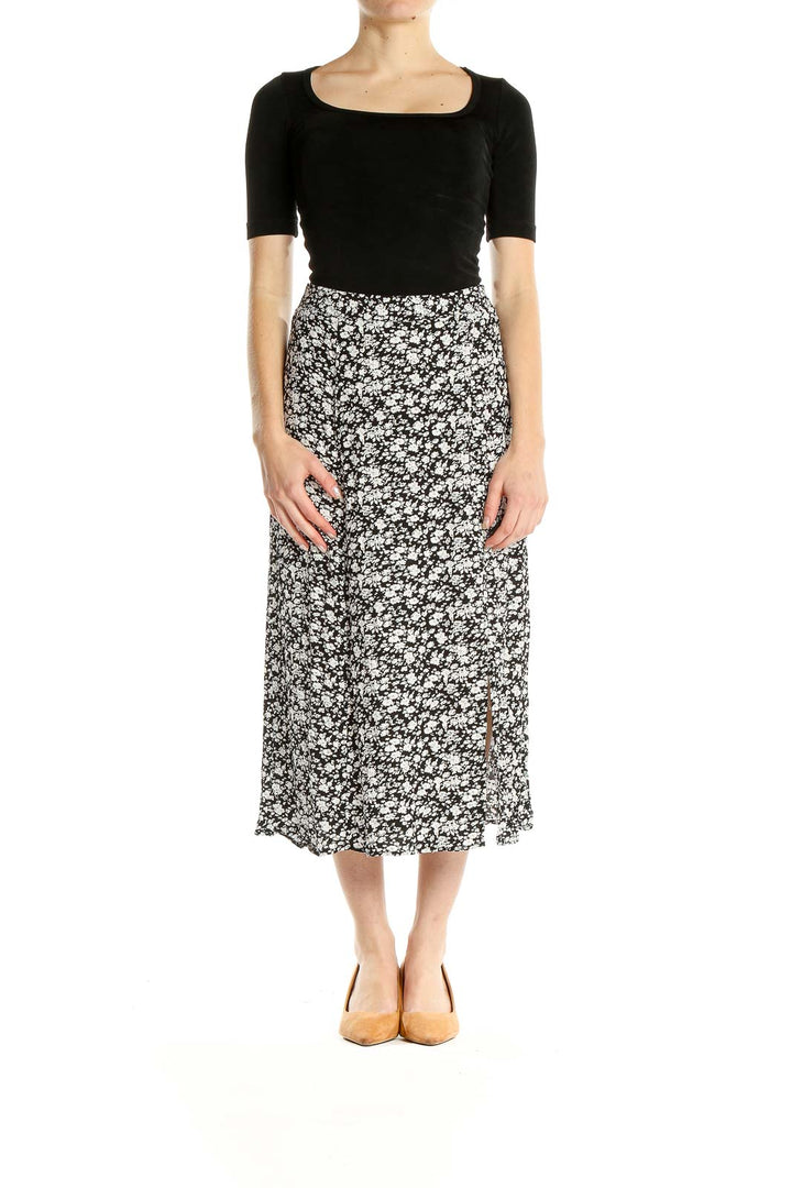 White Floral Print Casual Straight Skirt