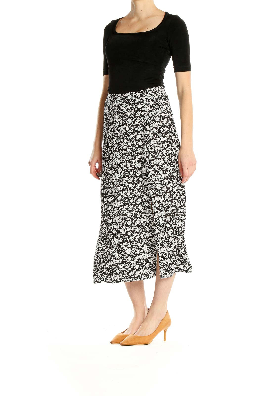 White Floral Print Casual Straight Skirt