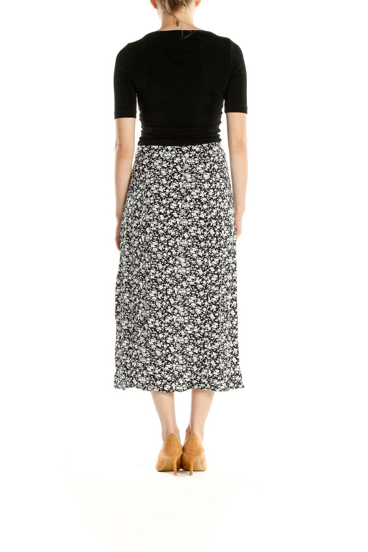 White Floral Print Casual Straight Skirt