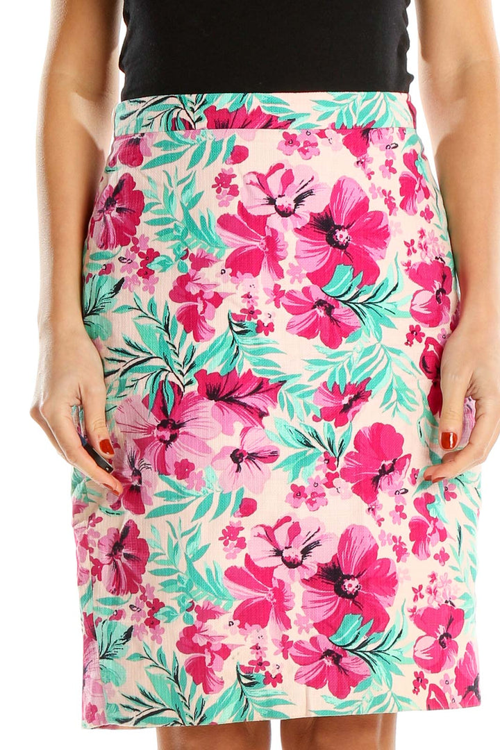 Pink Tropical Print Holiday Pencil Skirt