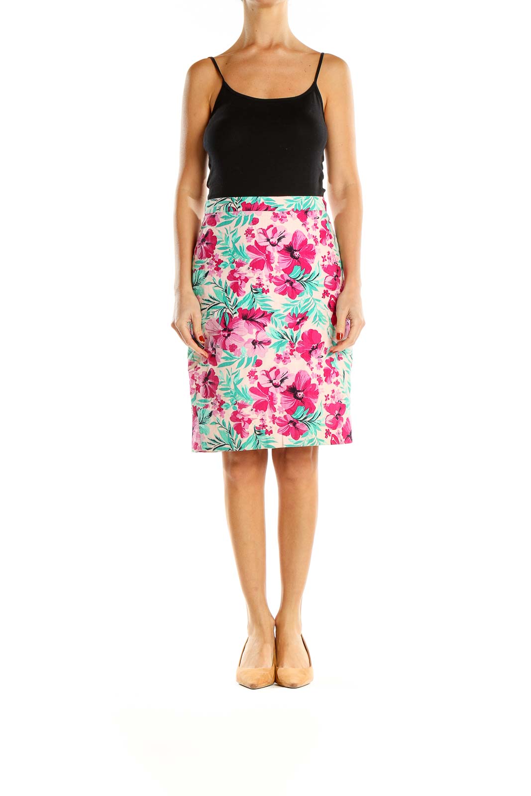 Pink Tropical Print Holiday Pencil Skirt