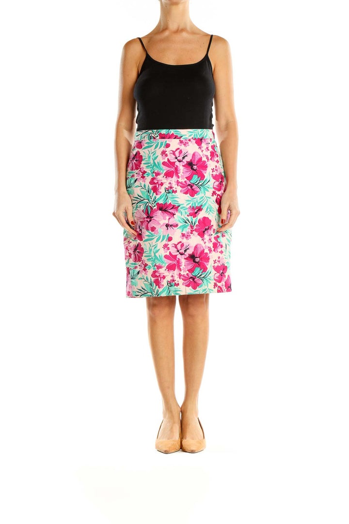 Pink Tropical Print Holiday Pencil Skirt