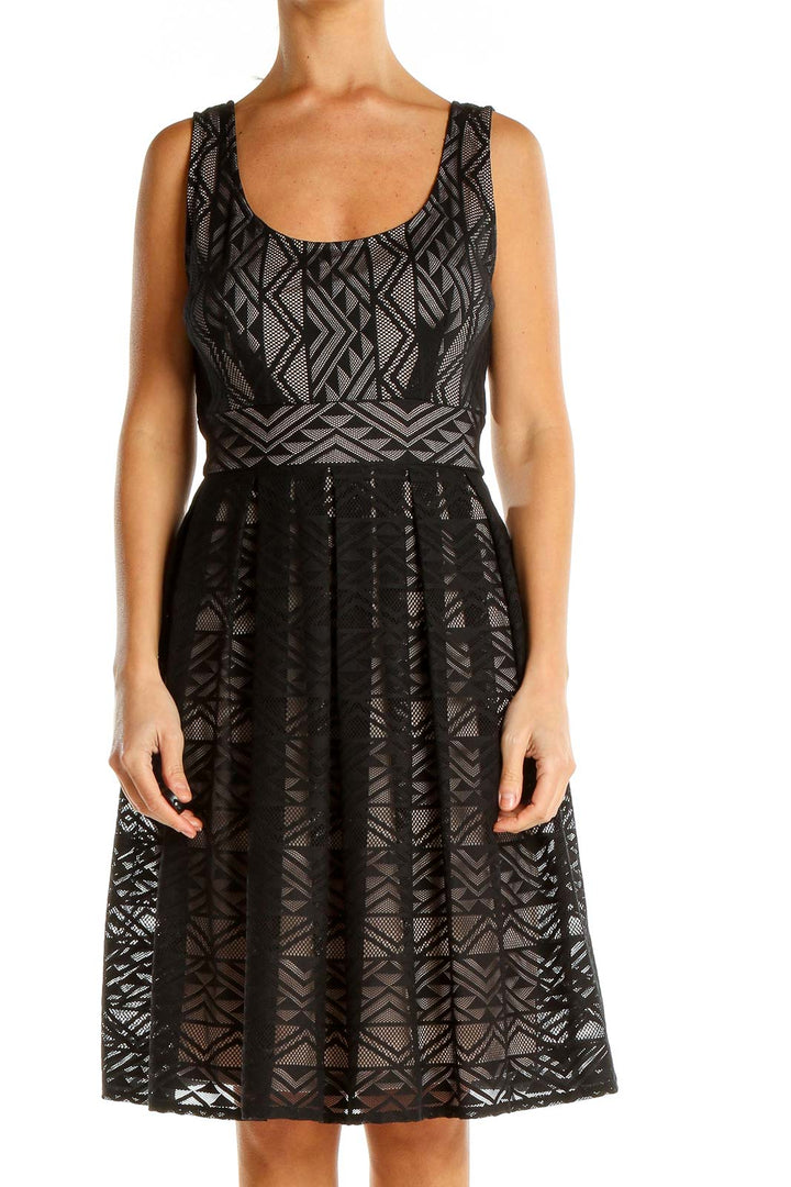 Black Tribal Print Cocktail Fit & Flare Dress