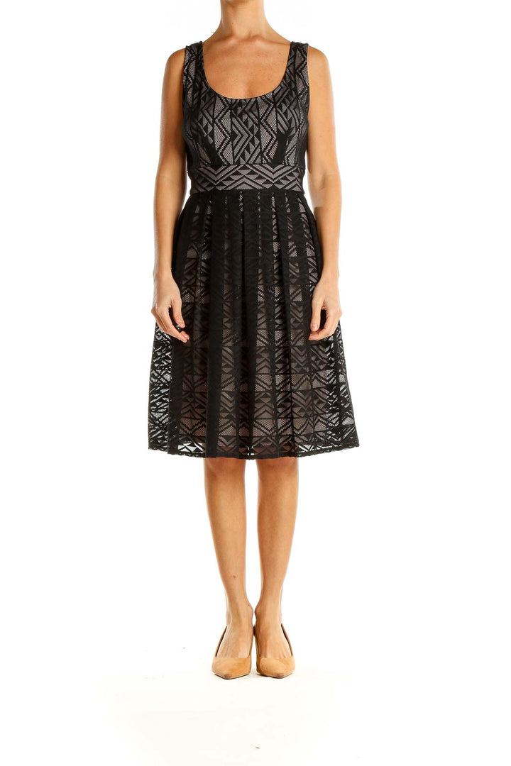 Black Tribal Print Cocktail Fit & Flare Dress