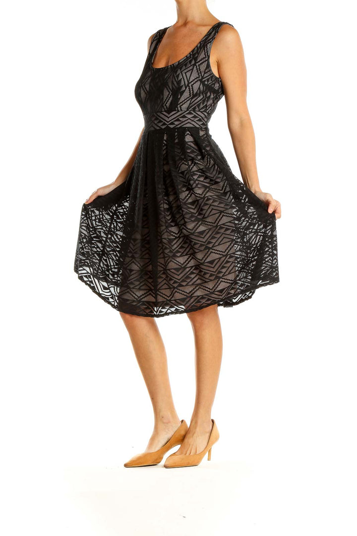 Black Tribal Print Cocktail Fit & Flare Dress