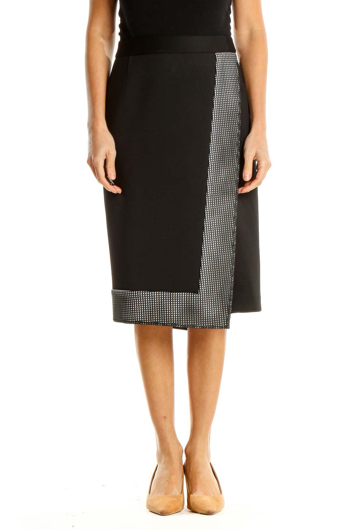 Black Brunch Pencil Skirt with Mesh Panel