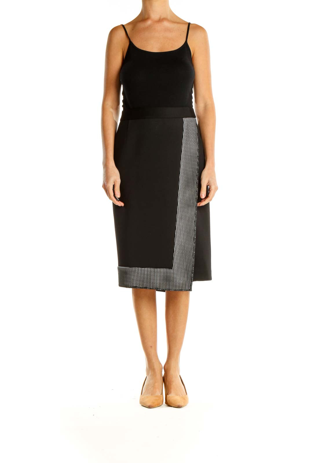 Black Brunch Pencil Skirt with Mesh Panel