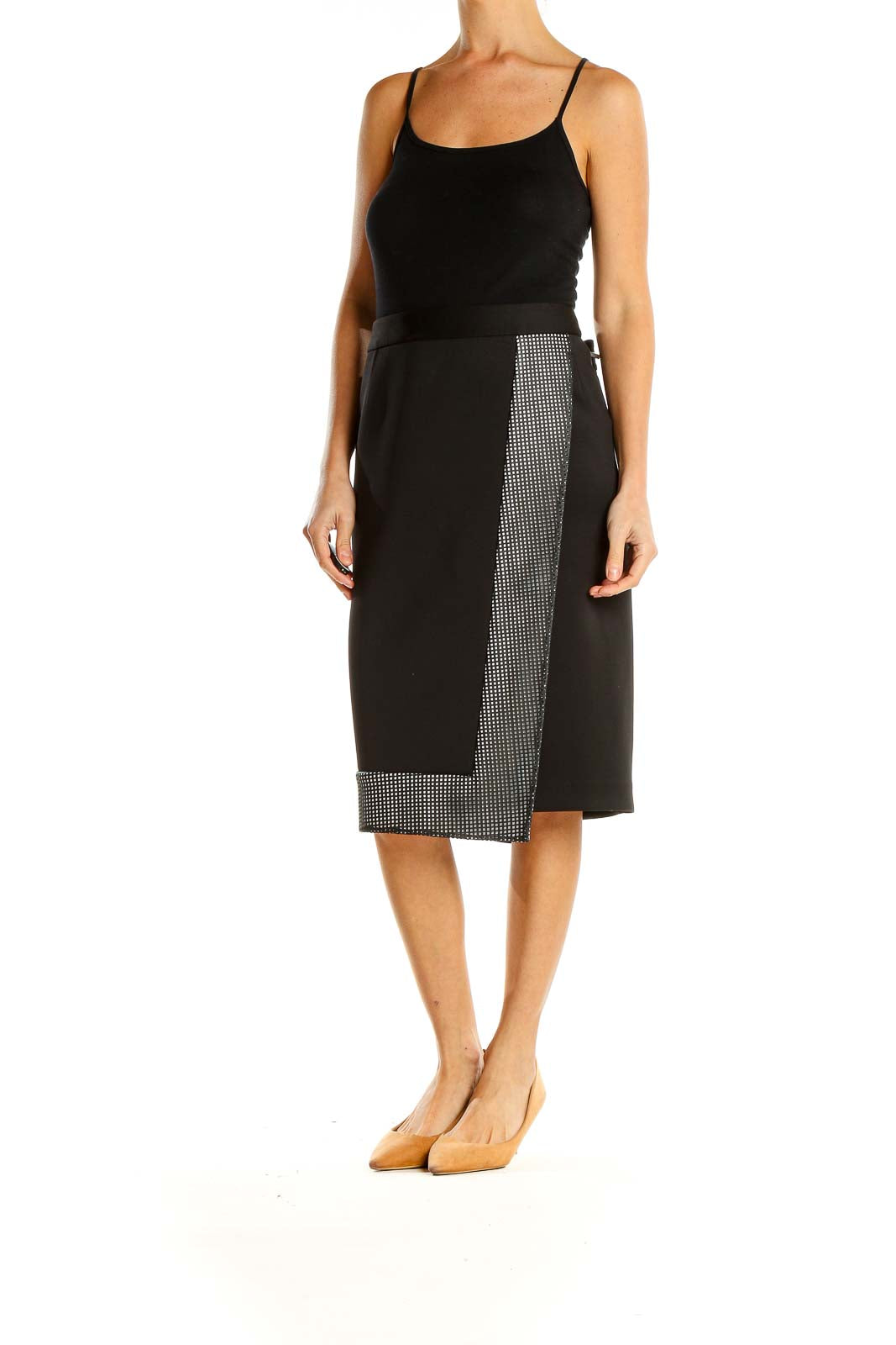 Black Brunch Pencil Skirt with Mesh Panel