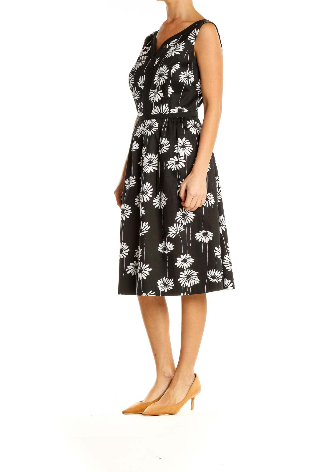 Black White Floral Print Chic Fit & Flare Dress