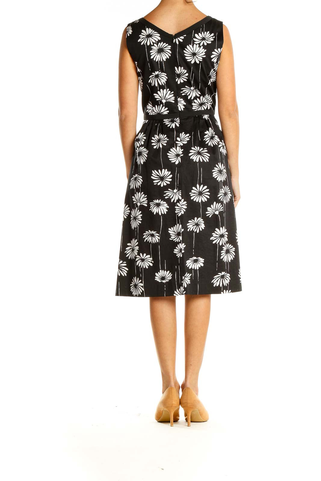 Black White Floral Print Chic Fit & Flare Dress