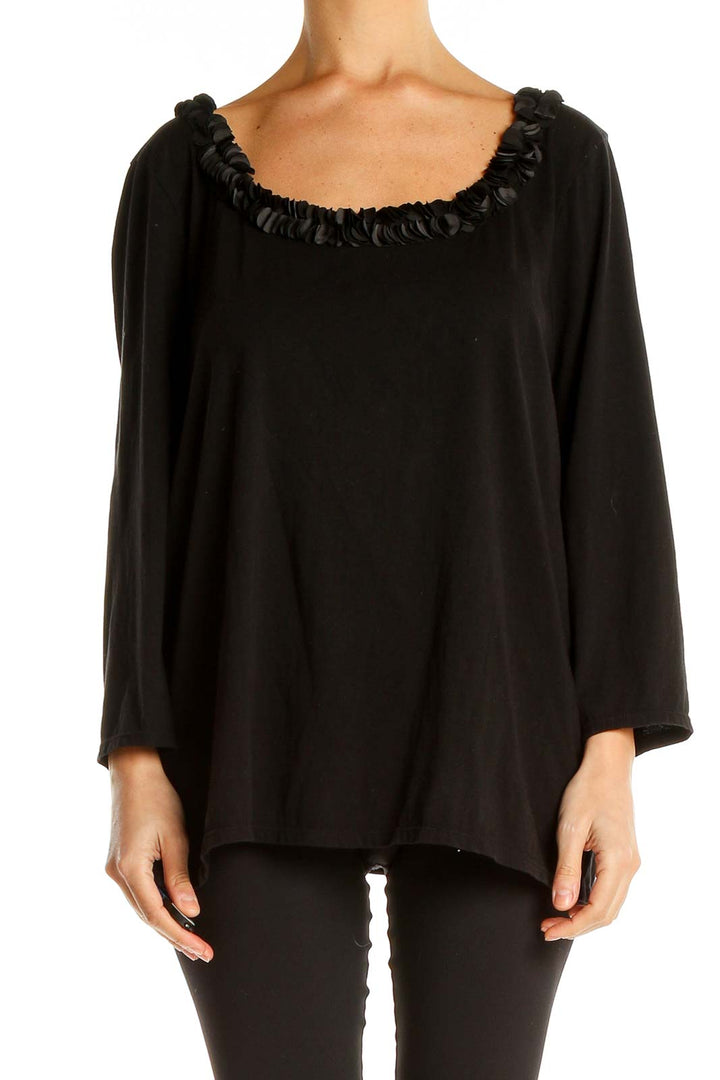 Black Retro Top with Ruffle Neckline