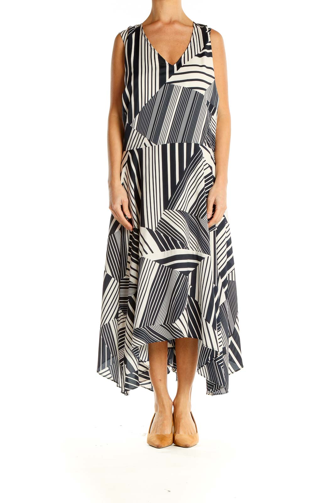 Black Beige Striped Column Dress