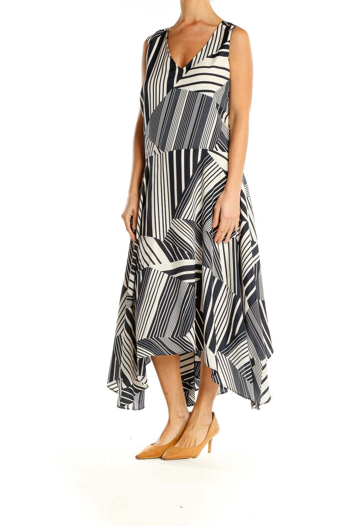 Black Beige Striped Column Dress