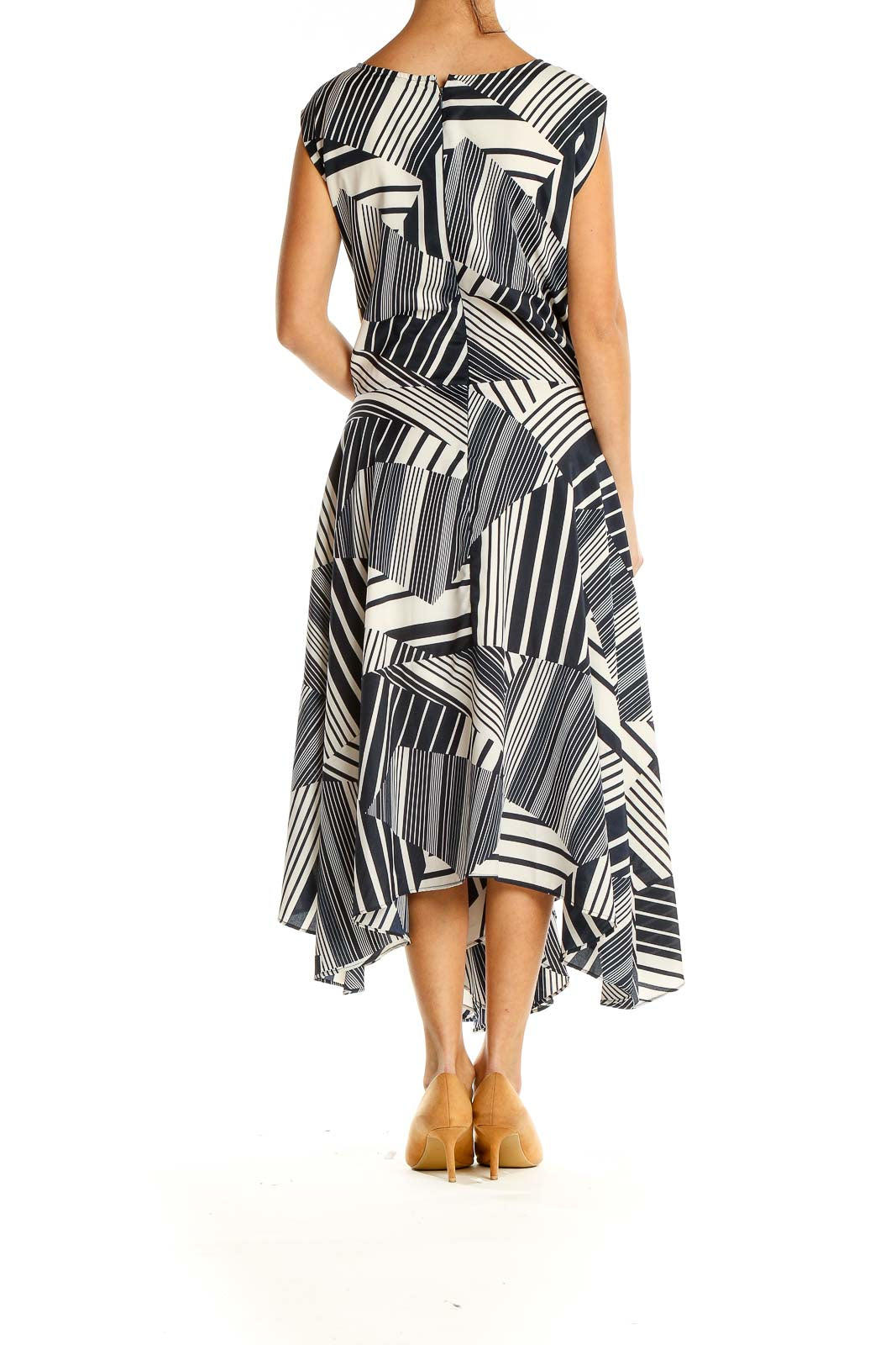 Black Beige Striped Column Dress