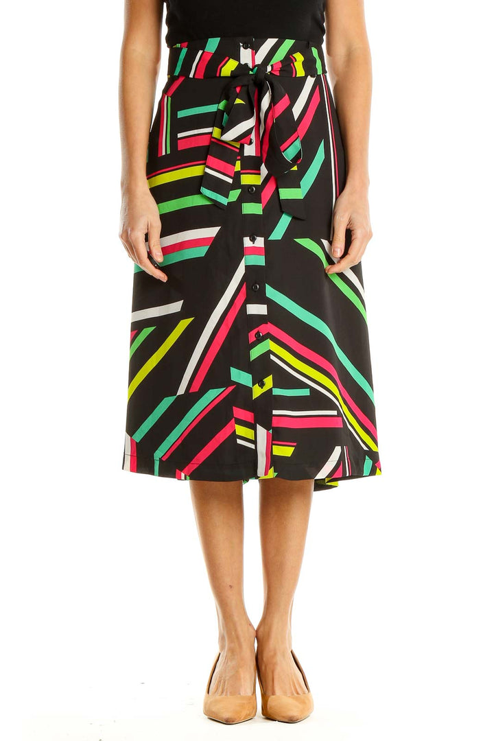 Multicolor Striped Retro Midi Skirt