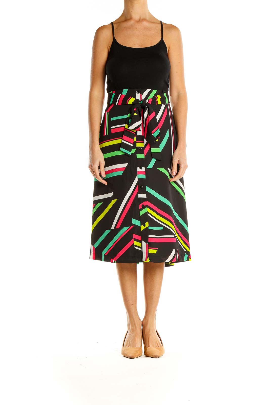 Multicolor Striped Retro Midi Skirt