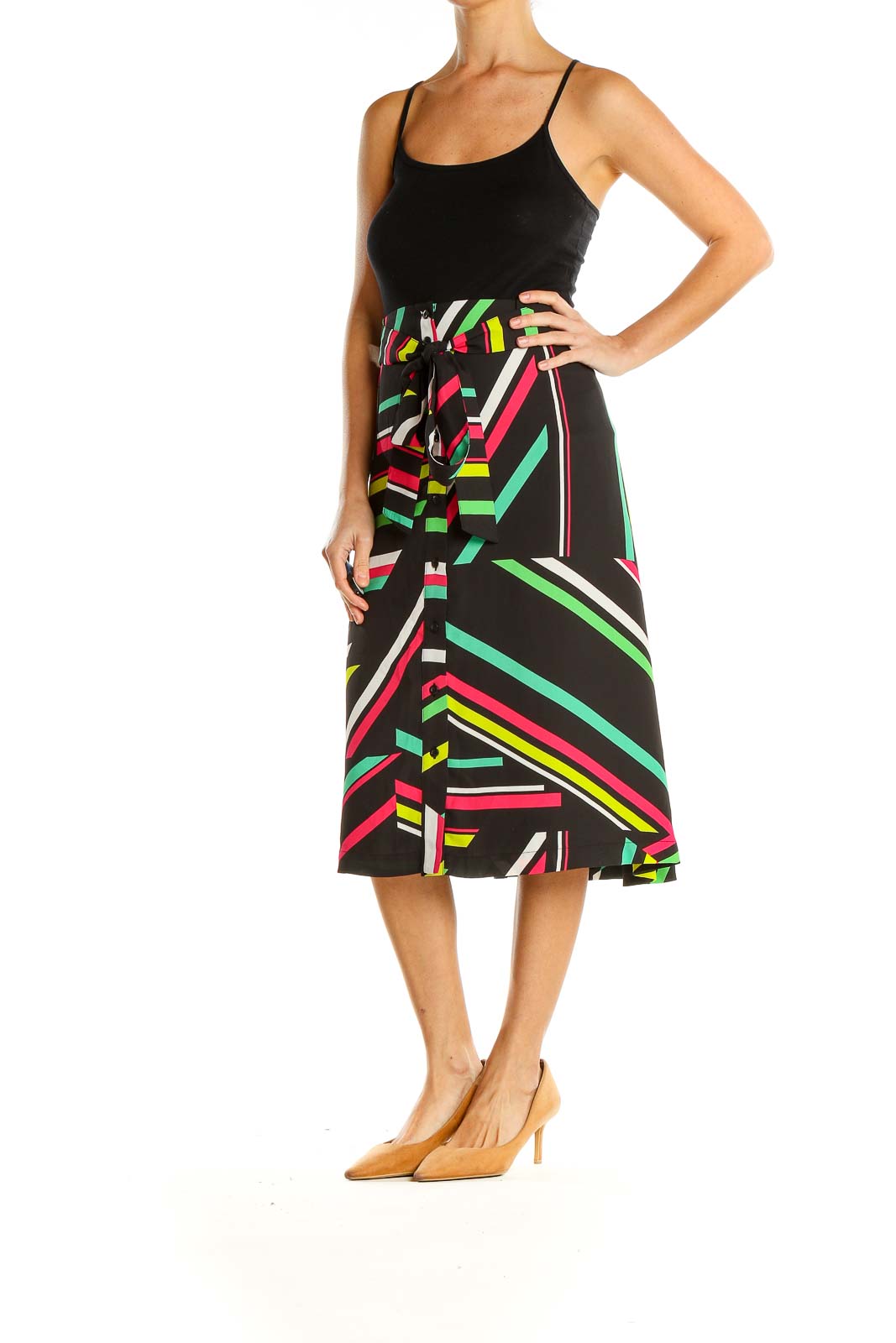 Multicolor Striped Retro Midi Skirt