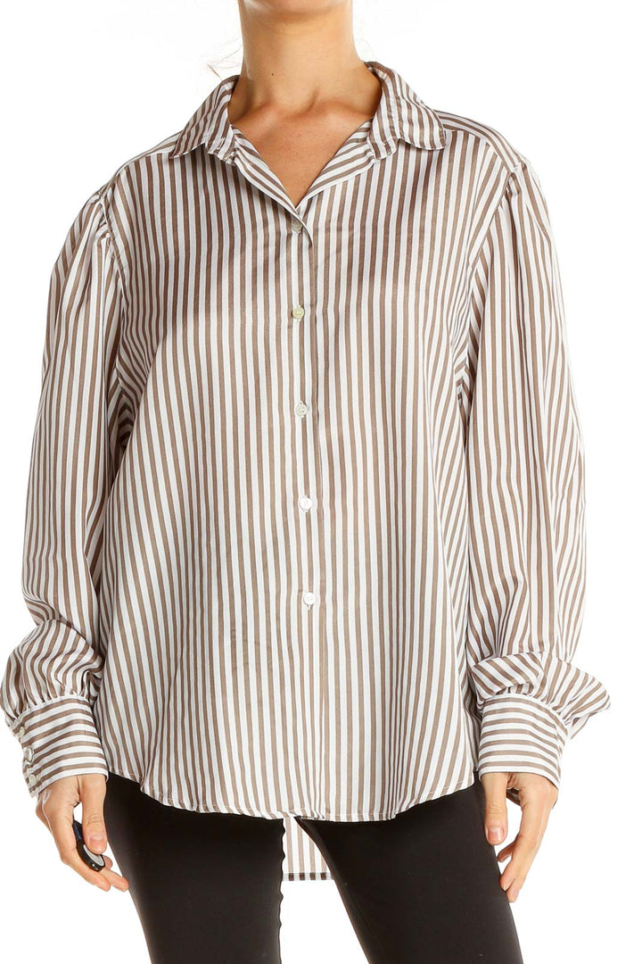 White Brown Striped Work Shirt