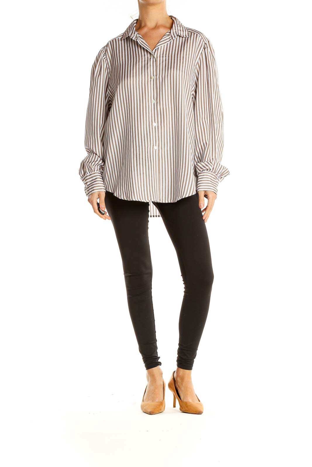 White Brown Striped Work Shirt