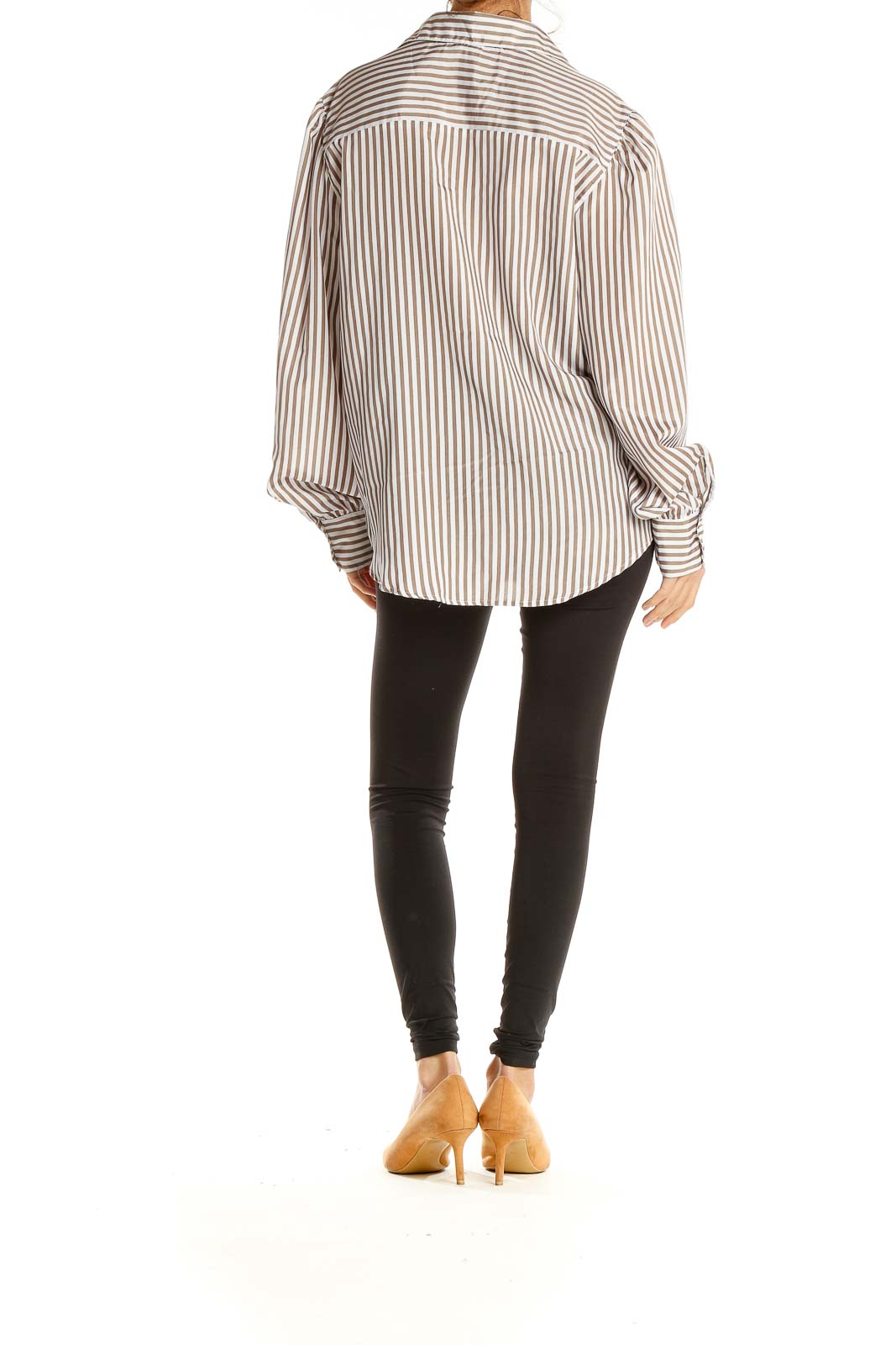 White Brown Striped Work Shirt