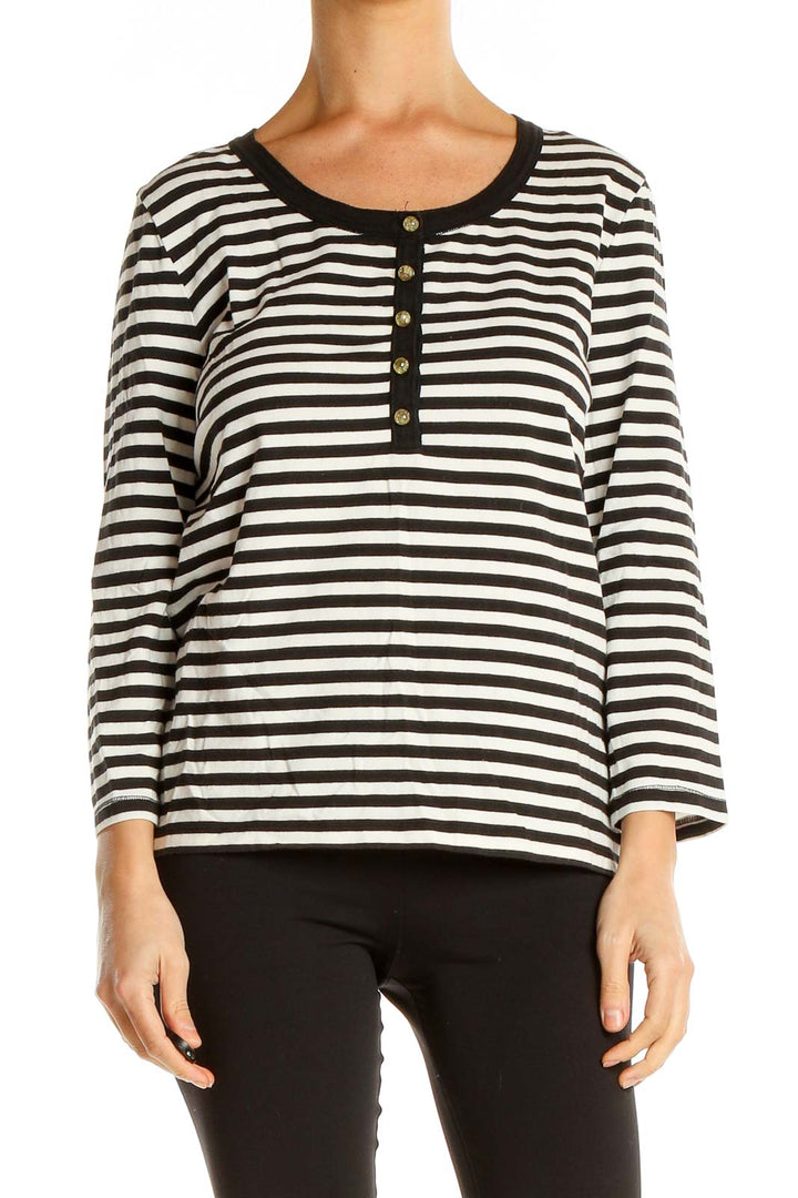 White Black Striped Casual Top