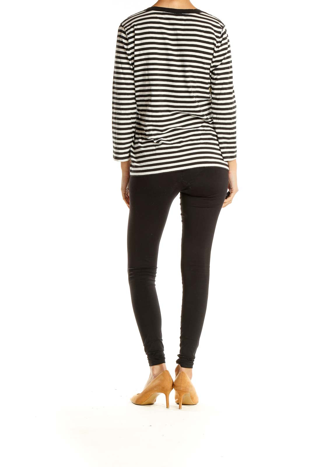 White Black Striped Casual Top