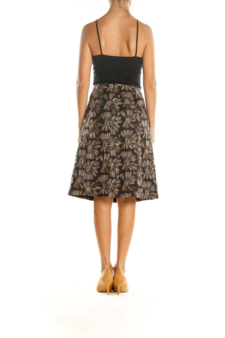 Brown Embroidered Retro A-Line Skirt