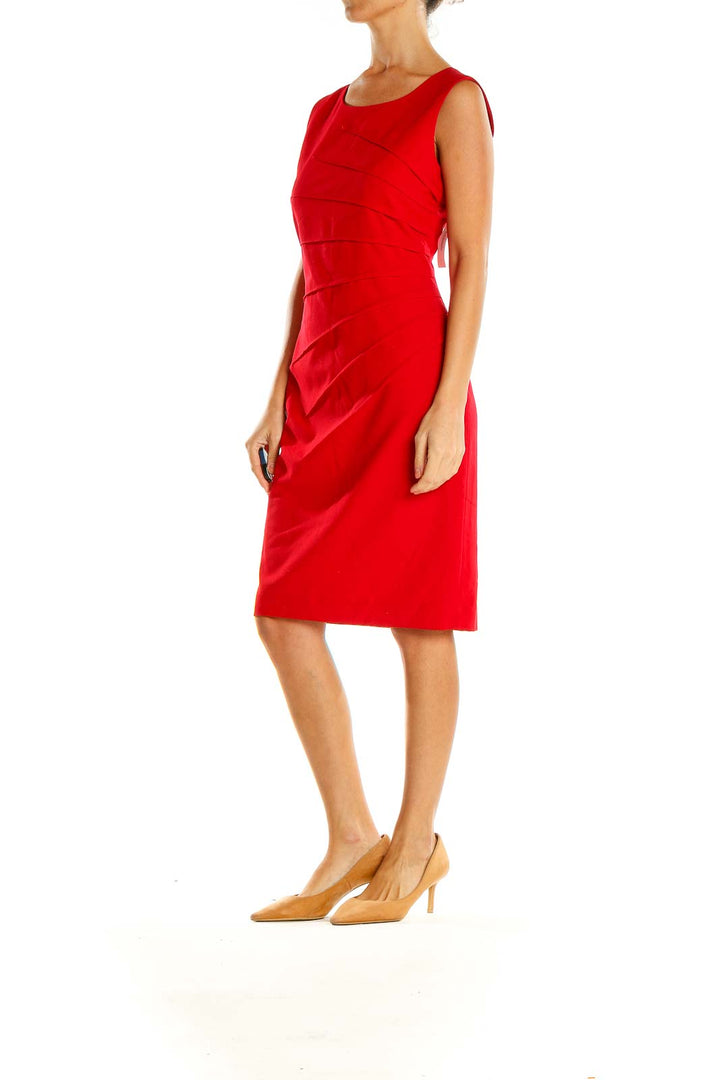 Red Textured Classic Sheath Dress