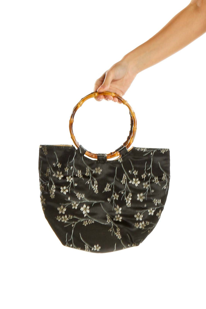 Black Embroidered Hand Bag