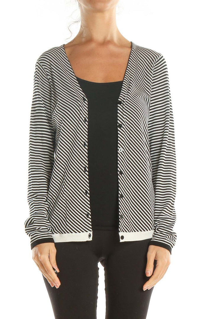 Black White Striped Cardigan