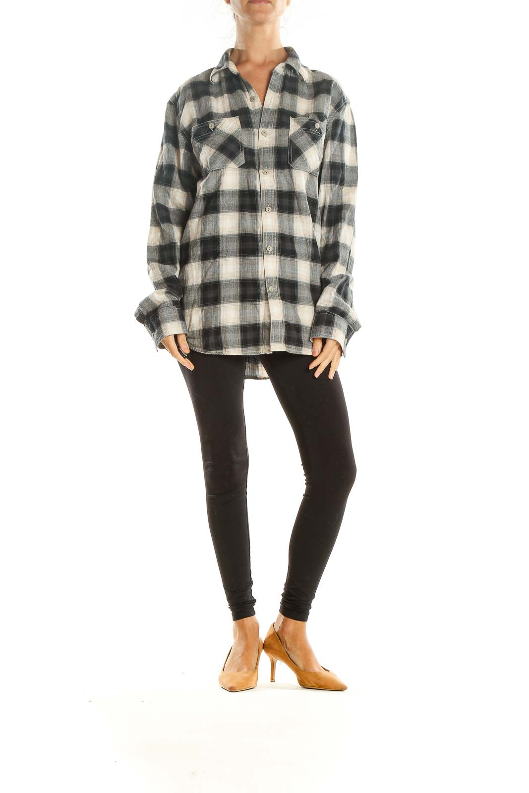 Beige Blue Casual Flannel