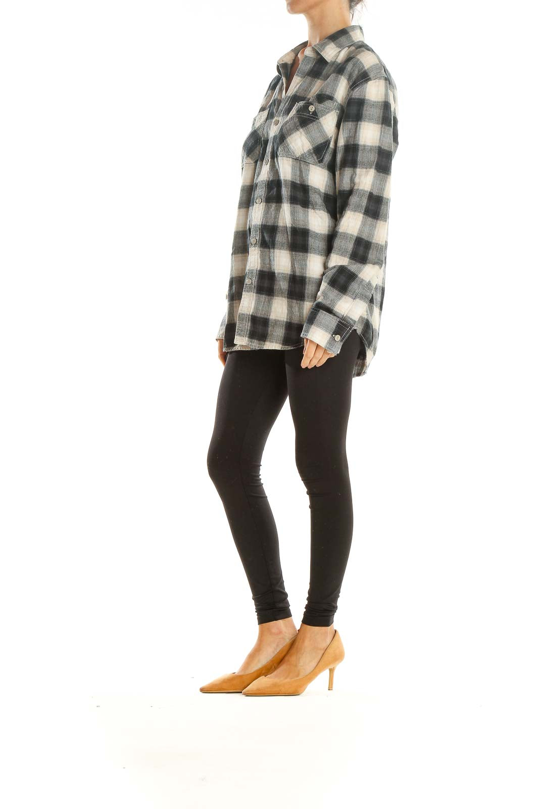 Beige Blue Casual Flannel