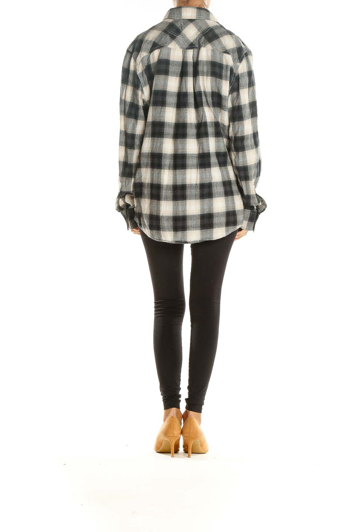 Beige Blue Casual Flannel