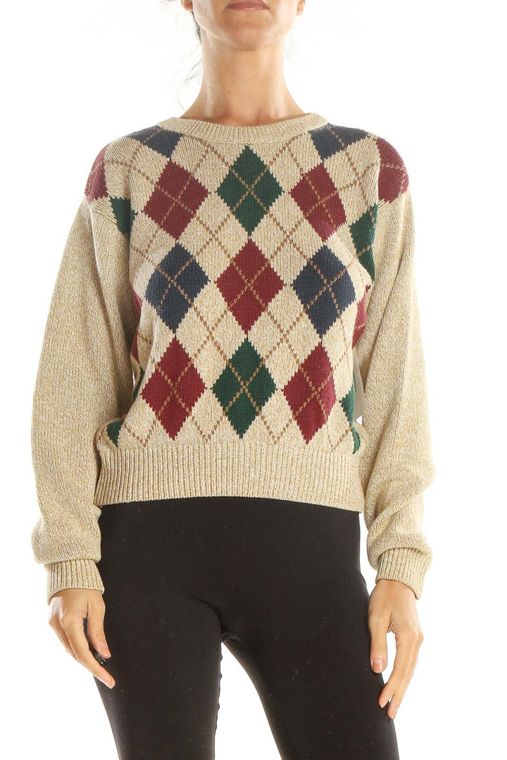 Multicolor Argyle Print Retro Sweater