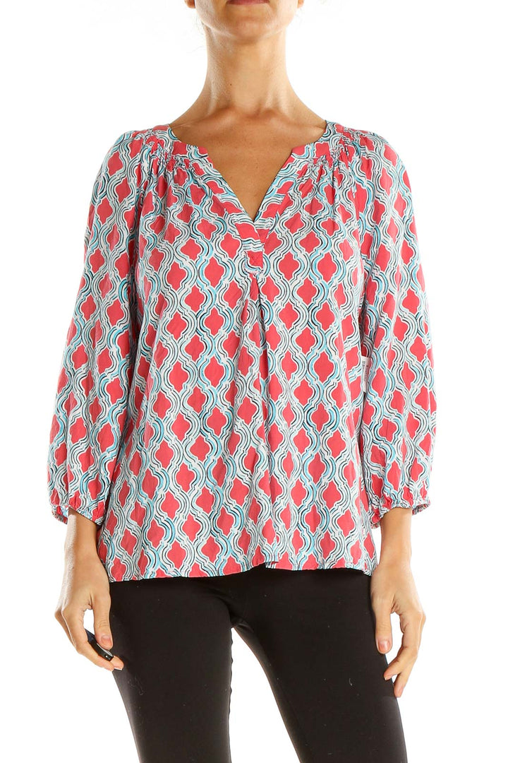 Red Blue Printed Brunch Blouse