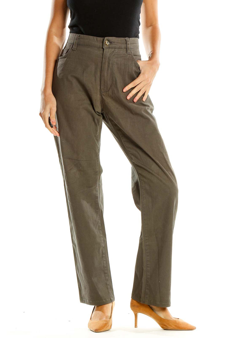 Brown Textured Casual Trousers