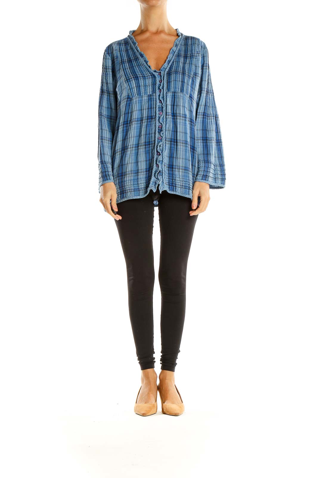 Blue Plaid Bohemian Blouse