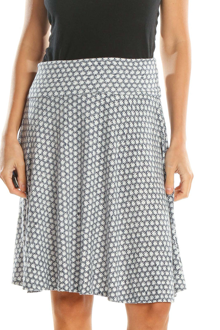 White Printed Casual A-Line Skirt