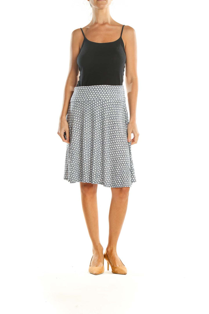 White Printed Casual A-Line Skirt