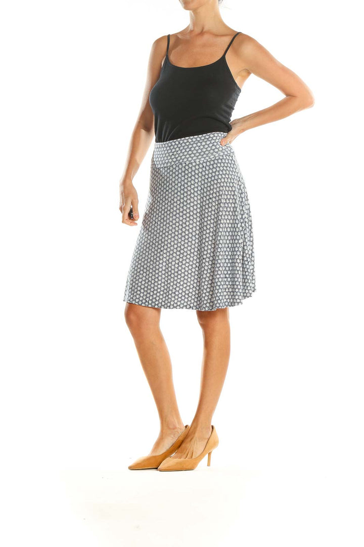 White Printed Casual A-Line Skirt